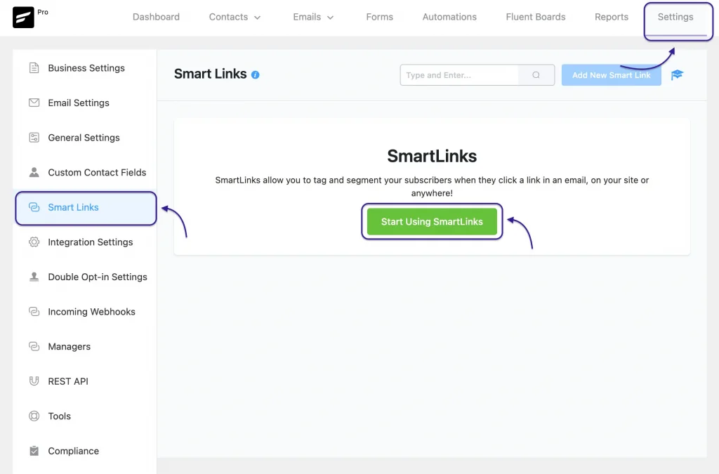 how to create smart links in fluentcrm
